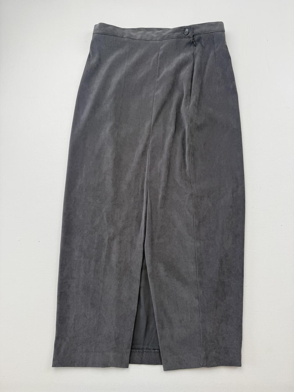 Savion Skirt Womens 10 Gray Microfiber Pencil Midi Front Slit Stretch Workwear